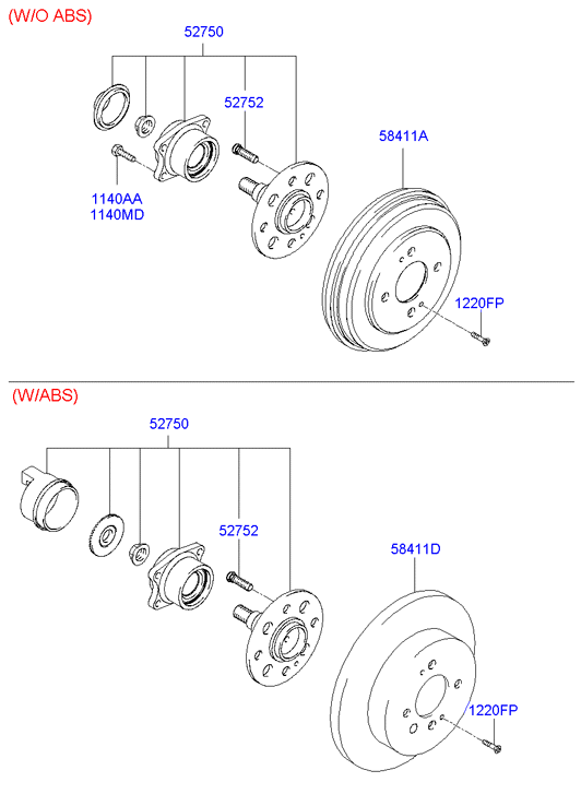 Hyundai 527521C000 - Rear wheel hub: 8 pcs. onlydrive.pro