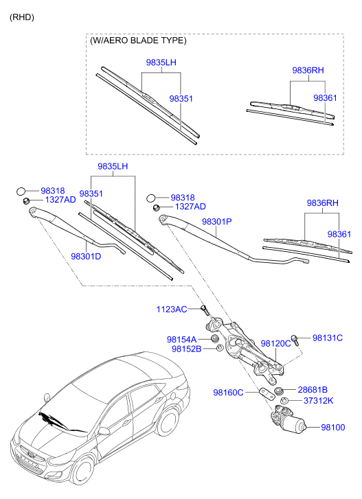 Hyundai 98351-1R000 - Windshield wiper: 1 pcs. onlydrive.pro