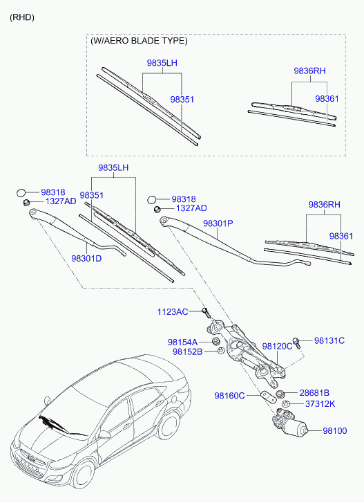 KIA 98350-1R000 - Windshield wiper: 1 pcs. onlydrive.pro