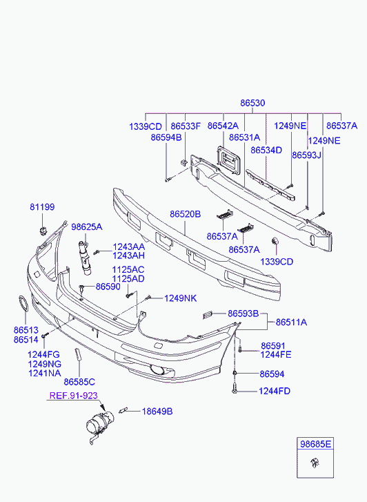 Hyundai 18649-55009 - Front bumper: 1 pcs. onlydrive.pro