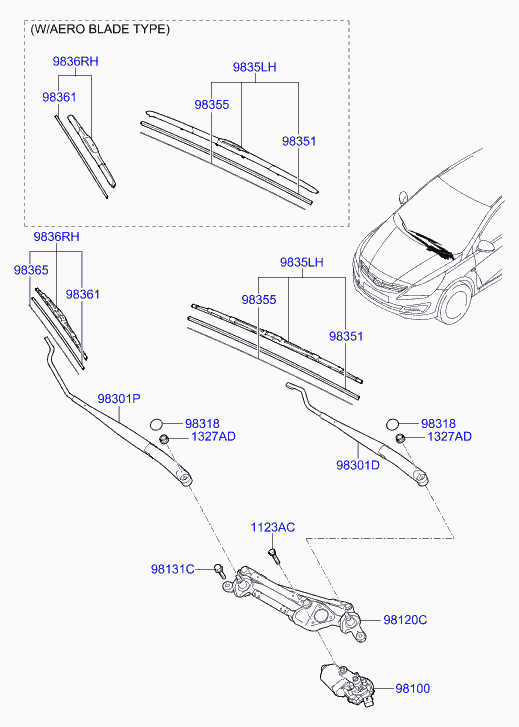 Hyundai 98360-1R000 - Stikla tīrītāja slotiņa onlydrive.pro