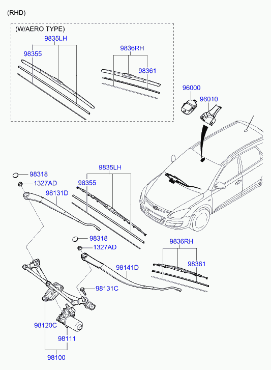 Hyundai 983502L030 - Windshield wiper-front & washer: 1 pcs. onlydrive.pro