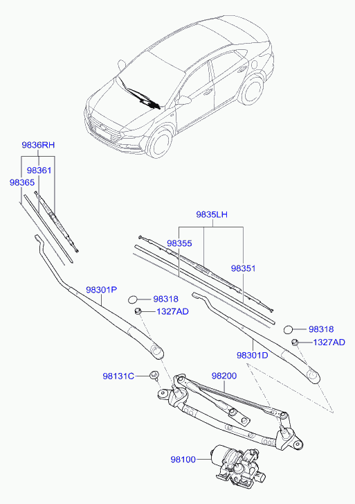 Hyundai 98350H5000 - Windshield wiper: 1 pcs. onlydrive.pro