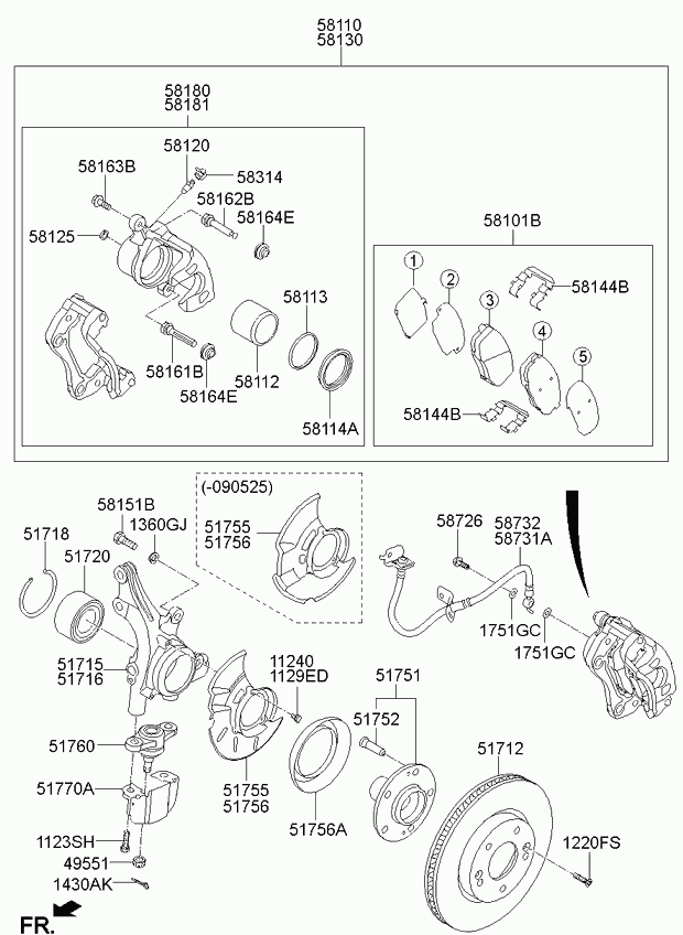 Hyundai 58101-1MA00 - Piduriklotsi komplekt,ketaspidur onlydrive.pro