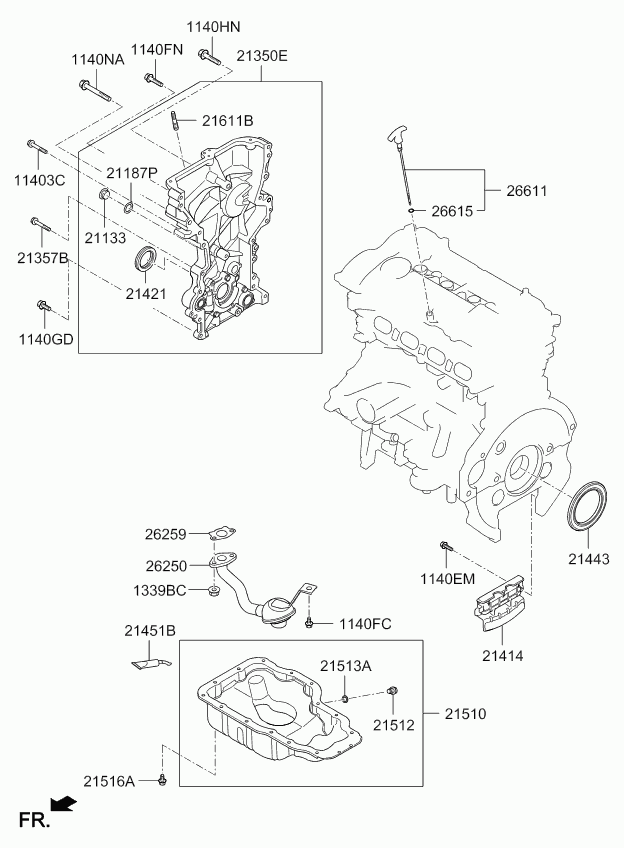 KIA 214212E300 - Belt cover & oil pan: 1 pcs. onlydrive.pro