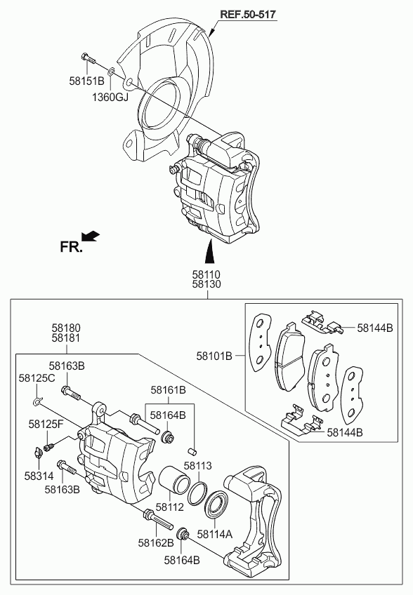 KIA 581011WA05 - Piduriklotsi komplekt,ketaspidur onlydrive.pro