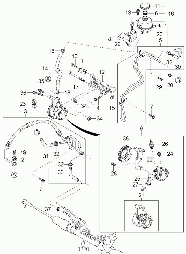 KIA 0K32A32470B - Hydraulic Hose, steering system onlydrive.pro