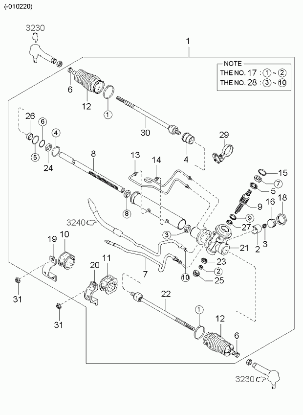 KIA 0K2A2-32-240 - Steering gearbox: 1 pcs. onlydrive.pro