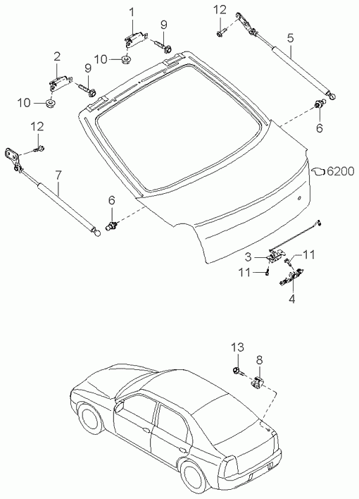 KIA 0K2BB-62620D - Gas Spring, boot, cargo area onlydrive.pro