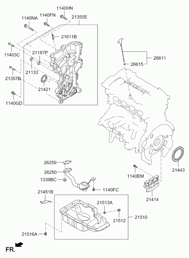 Hyundai 21421-2E000 - Belt cover & oil pan: 1 pcs. onlydrive.pro