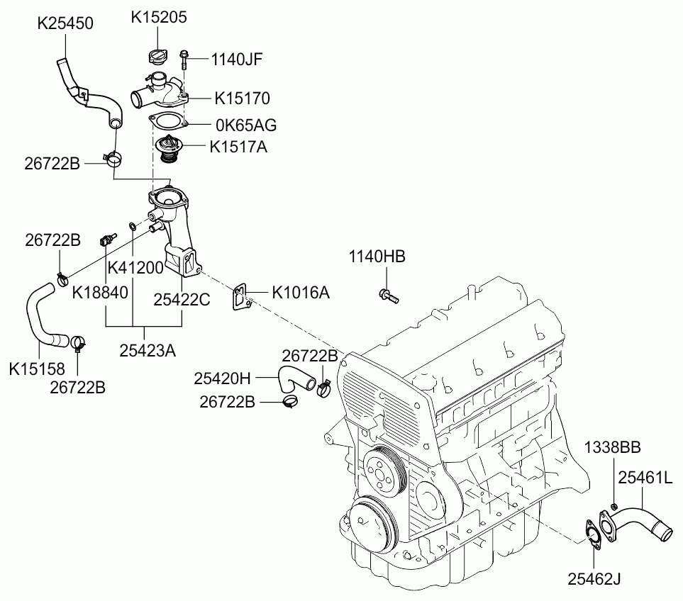 Hyundai 0K410-15-171A - Coolant thermostat / housing onlydrive.pro