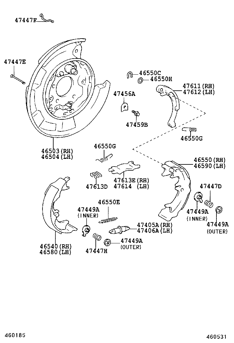 TOYOTA 4654048020 - Brake Shoe Set, parking brake onlydrive.pro