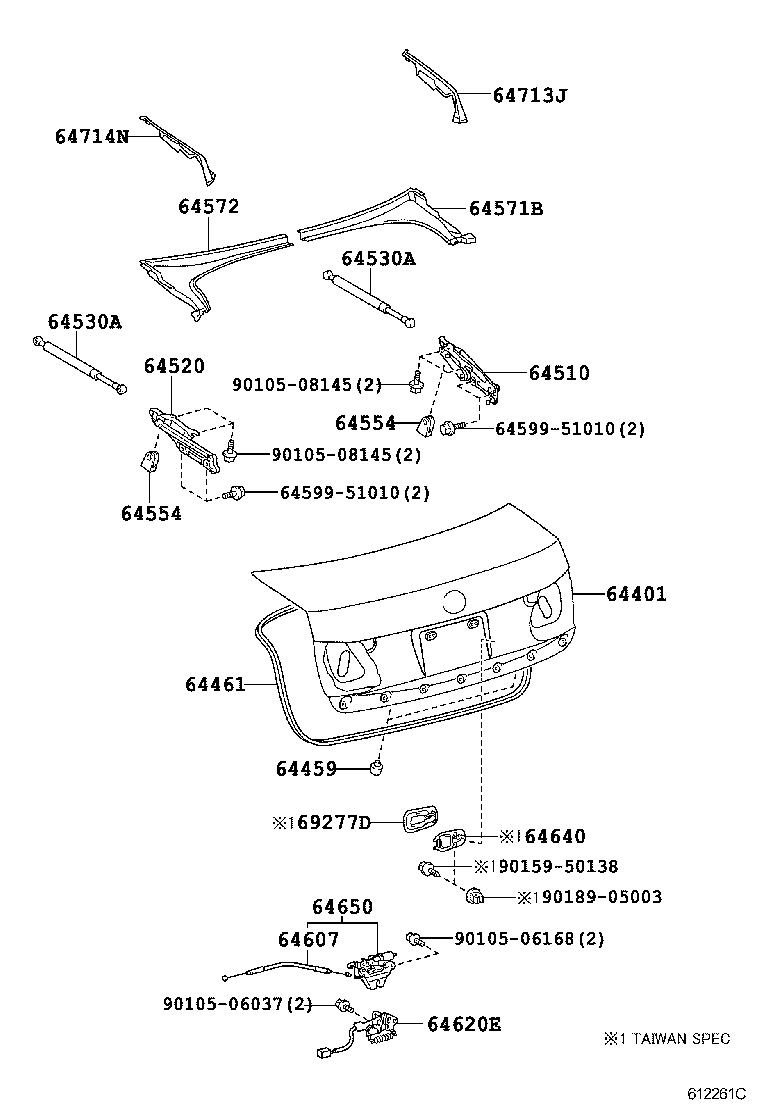 TOYOTA 645300W091 - Gāzes atspere, Bagāžas / Kravas nodalījuma vāks onlydrive.pro