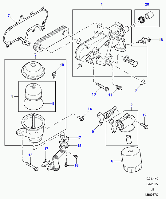 Land Rover LPX 100590 - Oil cooler & oil filter, 2.5l 5 cyl turbo diesel: 1 pcs. onlydrive.pro