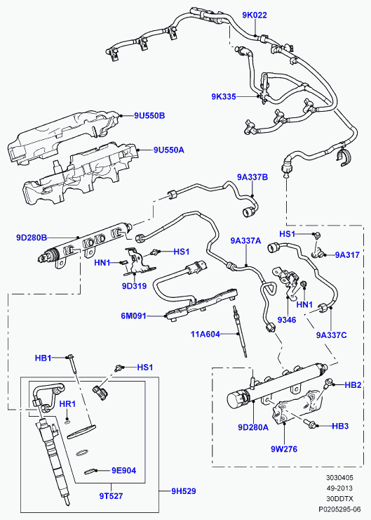 Land Rover LR032818 - Fuel injectors and pipes, 3.0 diesel 24v dohc tc, l405 range rov: 6 pcs. onlydrive.pro