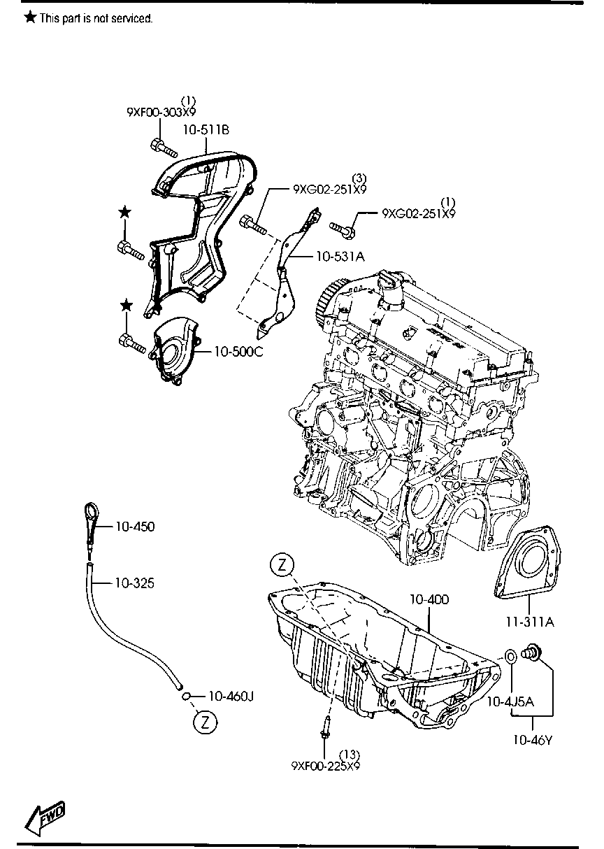 MAZDA YF09-10-4J5 - Oil pan & timing cover (gasoline): 1 pcs. onlydrive.pro