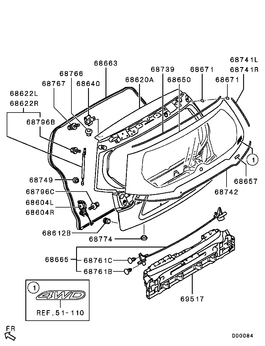 Mitsubishi 58 02A 304 - Gāzes atspere, Bagāžas / Kravas nodalījuma vāks onlydrive.pro