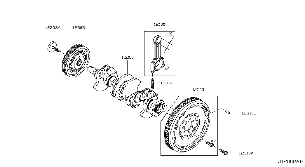 NISSAN 12310-00Q1F - Piston,crankshaft & flywheel; illustration: 01 pcs. onlydrive.pro