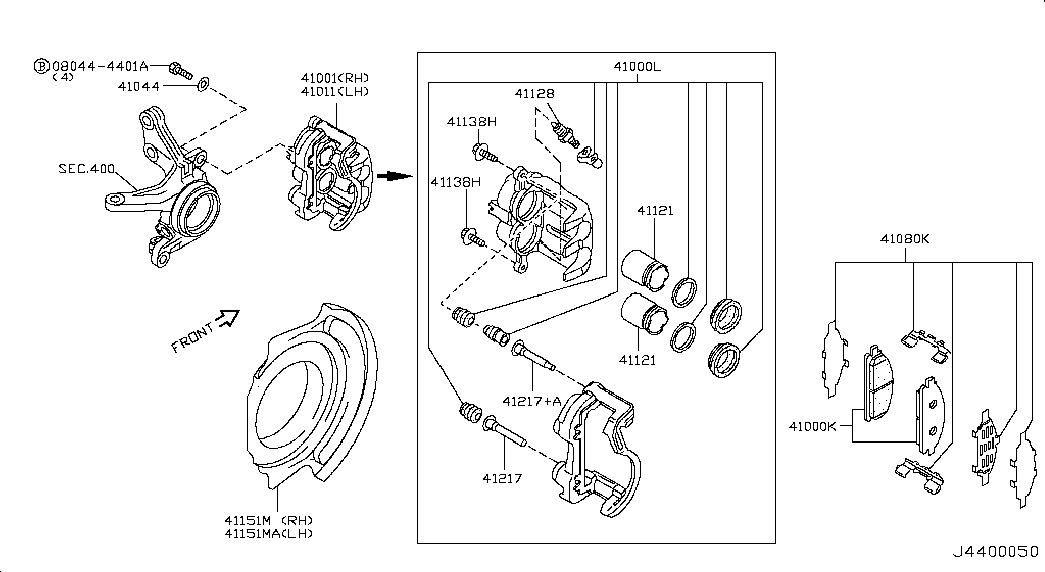 NISSAN 410608H386 - Bremžu uzliku kompl., Disku bremzes onlydrive.pro