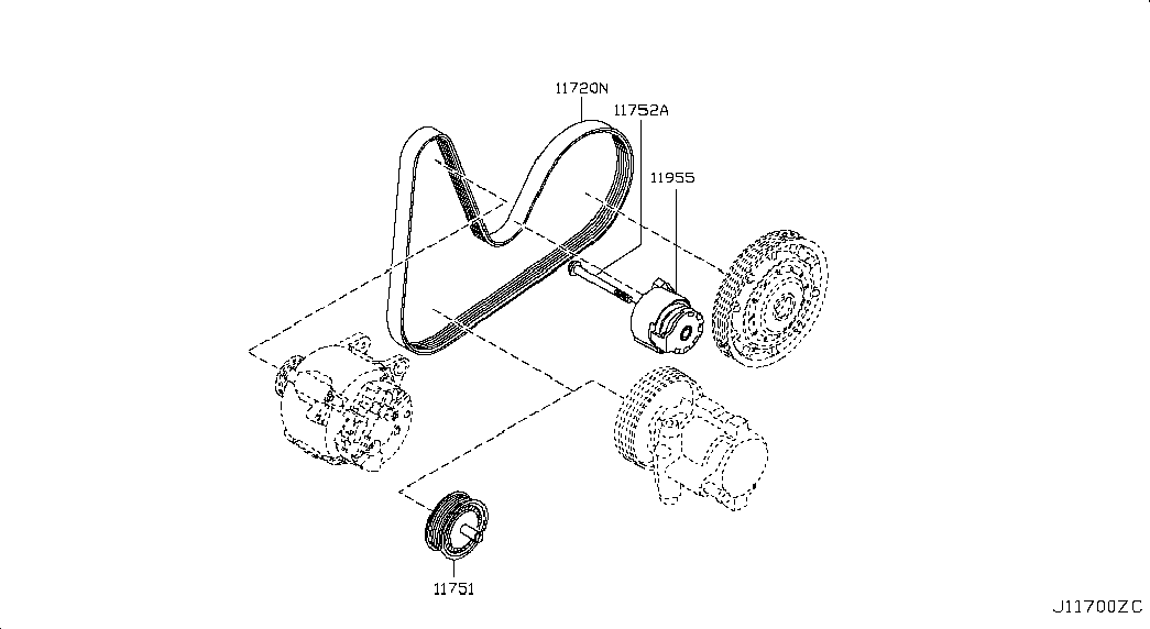 NISSAN 11751-00Q0B - Parazīt / Vadrullītis, Ķīļrievu siksna onlydrive.pro