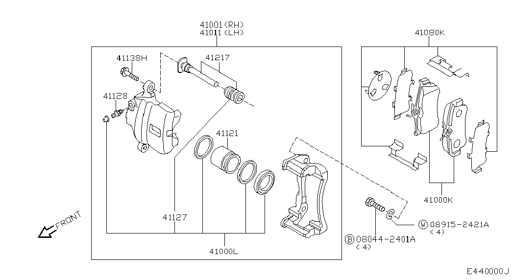 NISSAN 41060-BM525 - Bremžu uzliku kompl., Disku bremzes onlydrive.pro