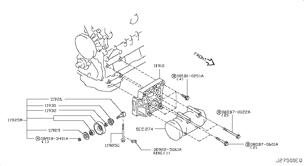 NISSAN 11927-AD20B - Spriegotājrullītis, Ķīļsiksna onlydrive.pro