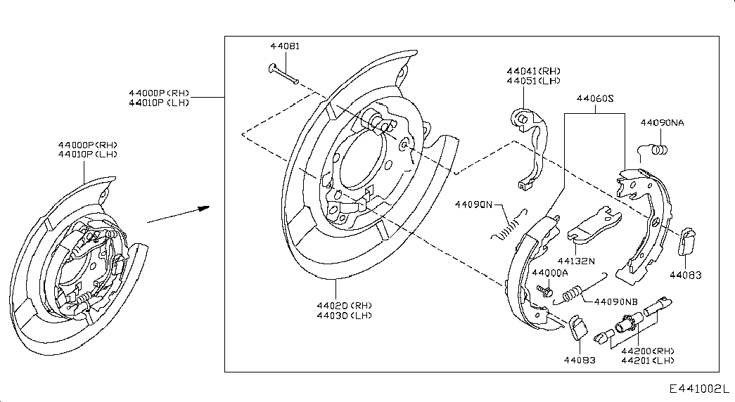 NISSAN 44060JE27A - Комплект тормозов, ручник, парковка onlydrive.pro