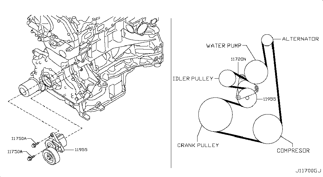 NISSAN 11720JG30A - Fan,compressor & power steering belt: 01 pcs. onlydrive.pro