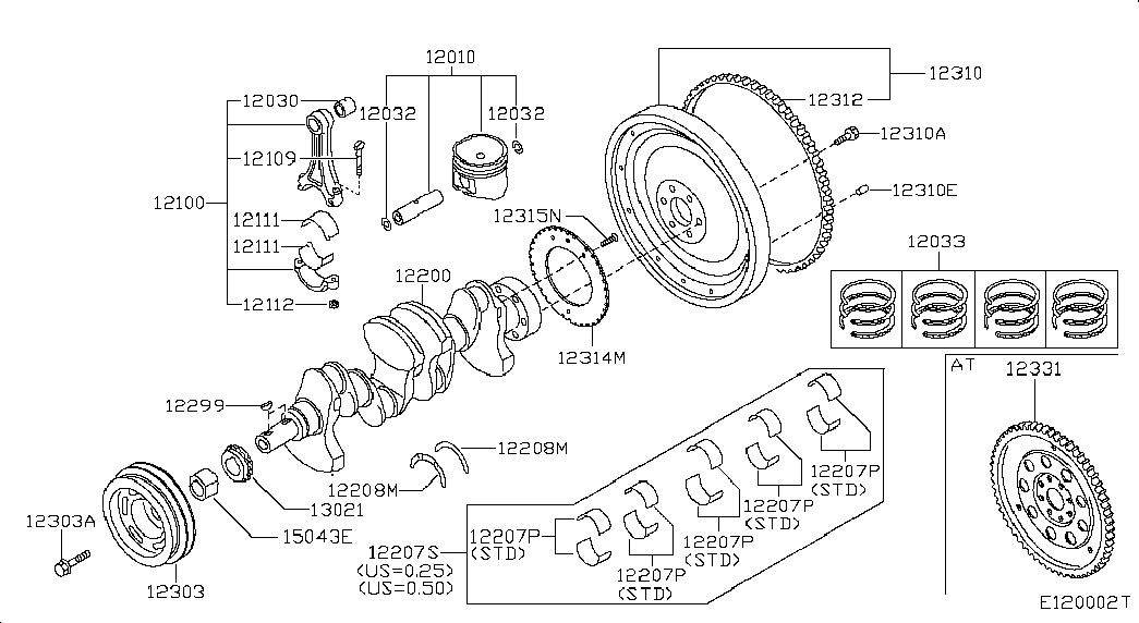 NISSAN 12033-5M370 - Kolvirõngakomplekt onlydrive.pro