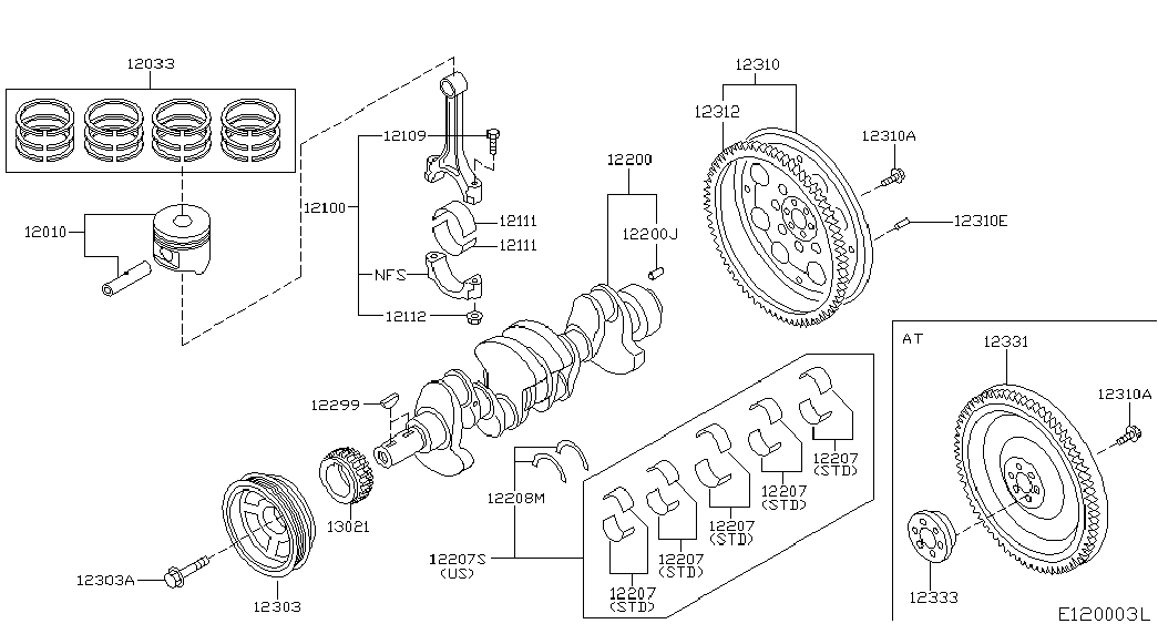 NISSAN 13021-BX000 - Piston,crankshaft & flywheel; illustration: 01 pcs. onlydrive.pro