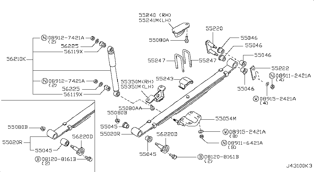 NISSAN 55020VK313 - Lāgu atsperes lokšņu komplekts onlydrive.pro