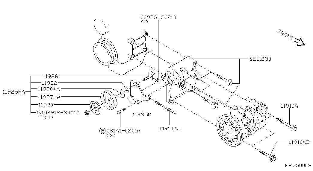 NISSAN 11947-0W000 - Parazīt / Vadrullītis, Ķīļrievu siksna onlydrive.pro