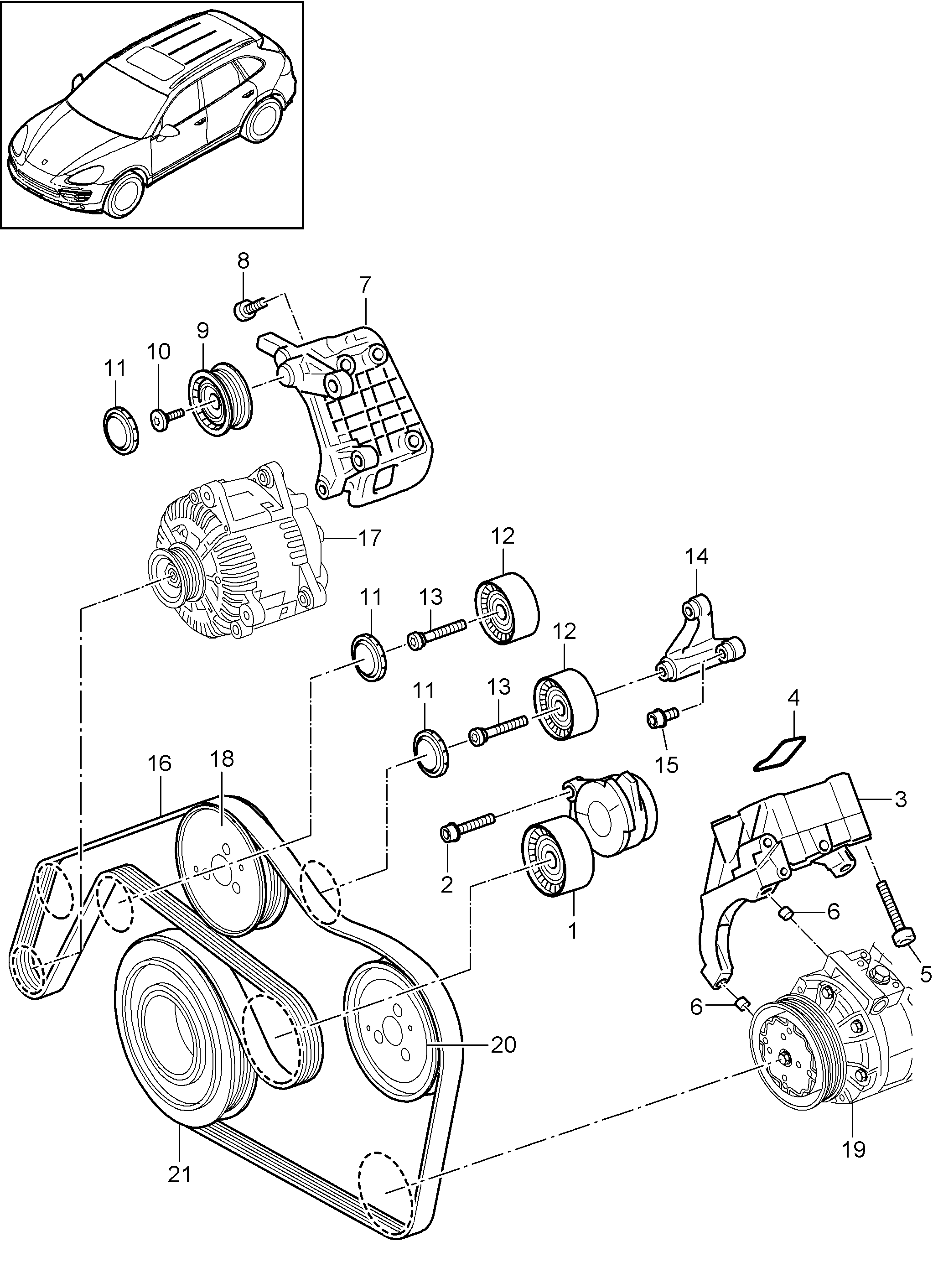 Porsche 955 102 119 21 - Pulley, v-ribbed belt onlydrive.pro