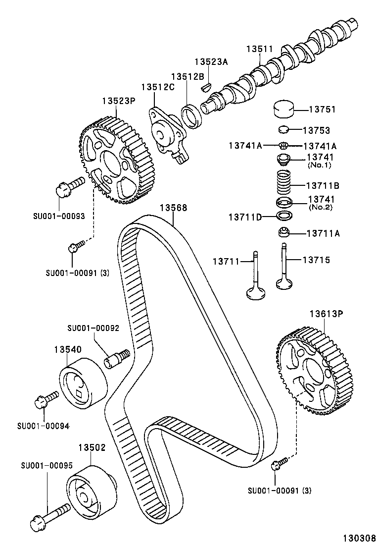 TOYOTA SU001-00088 - Spriegotājrullītis, Gāzu sadales mehānisma piedziņas siksna onlydrive.pro