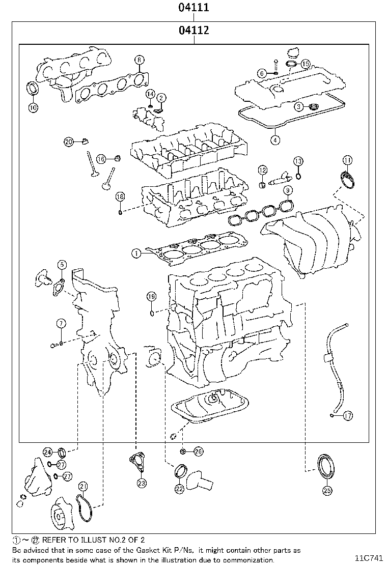 TOYOTA 04112-0T011 - Gasket Set, cylinder head onlydrive.pro