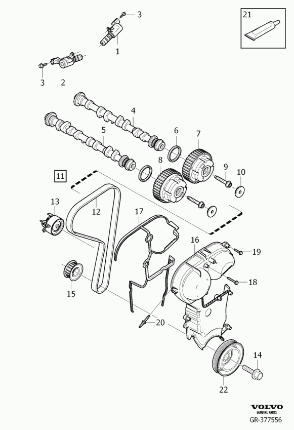 Volvo 30711665 - Spriegotājrullītis, Gāzu sadales mehānisma piedziņas siksna onlydrive.pro