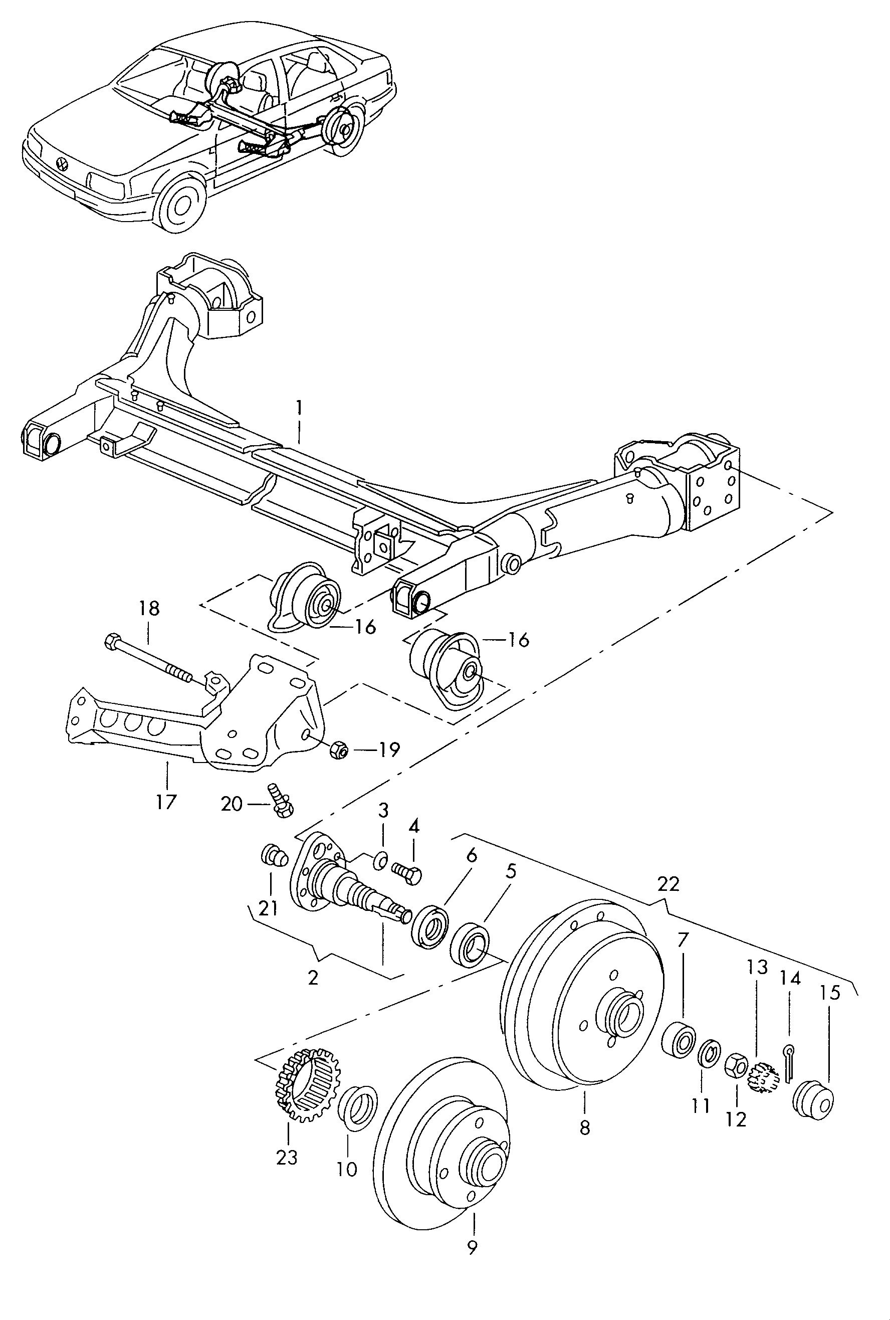 Porsche 191598625 - Rear axle beam with attachment parts: 2 pcs. onlydrive.pro