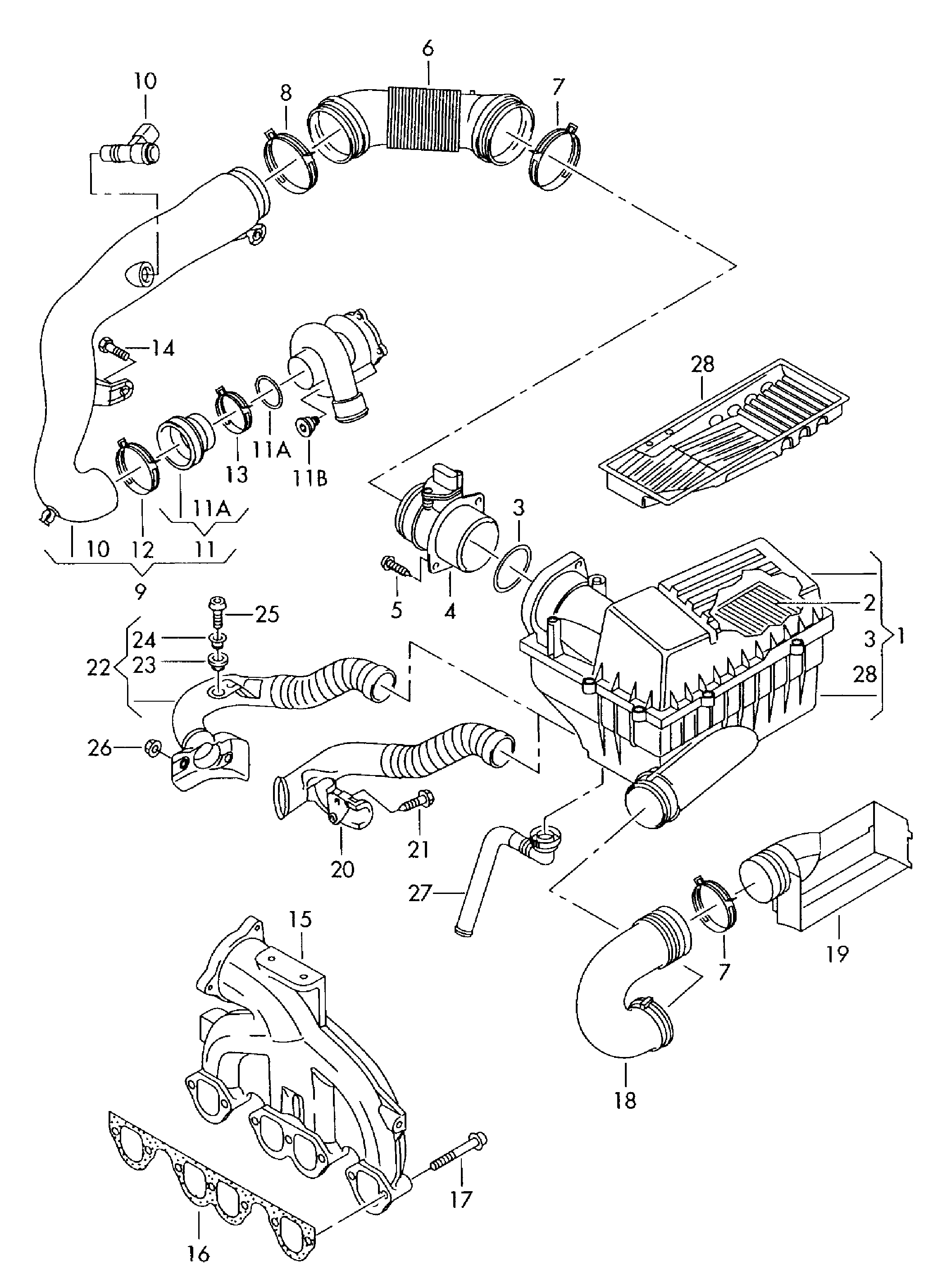 Seat 038 906 461 B - Intake connection air filter with connecting parts: 1 pcs. onlydrive.pro