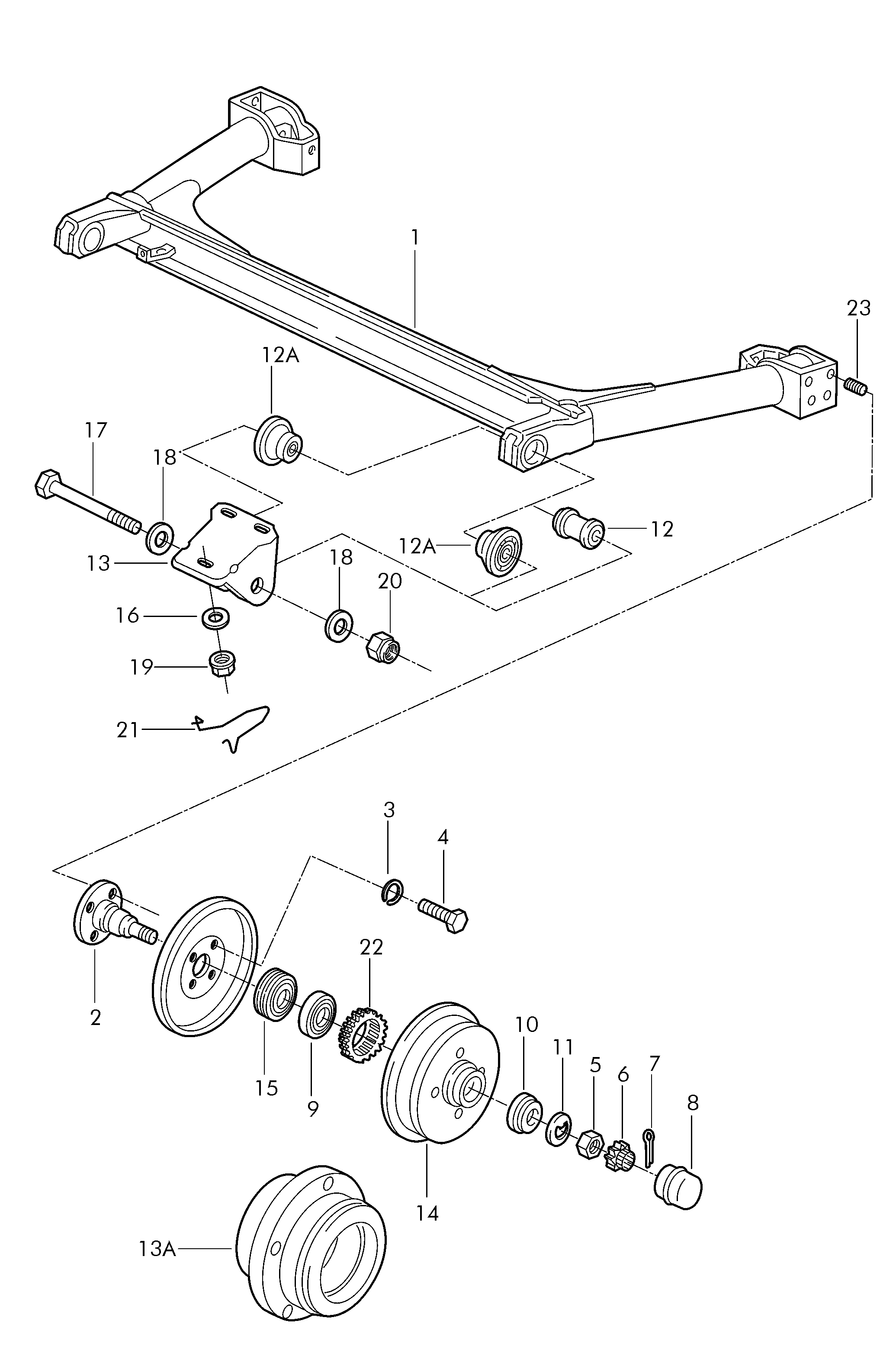 Seat APS 598 625 - Rear axle beam with attachment parts: 2 pcs. onlydrive.pro